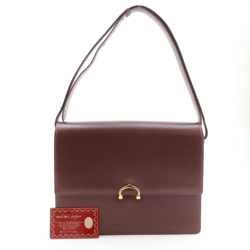 Cartier Must Line Shoulder Bag Bordeaux Calfskin Women Used