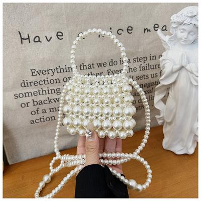 Mini Small Bag New Hand-woven Pearl Chain Beaded White Small Bag Versatile Shoulder Messenger Bag