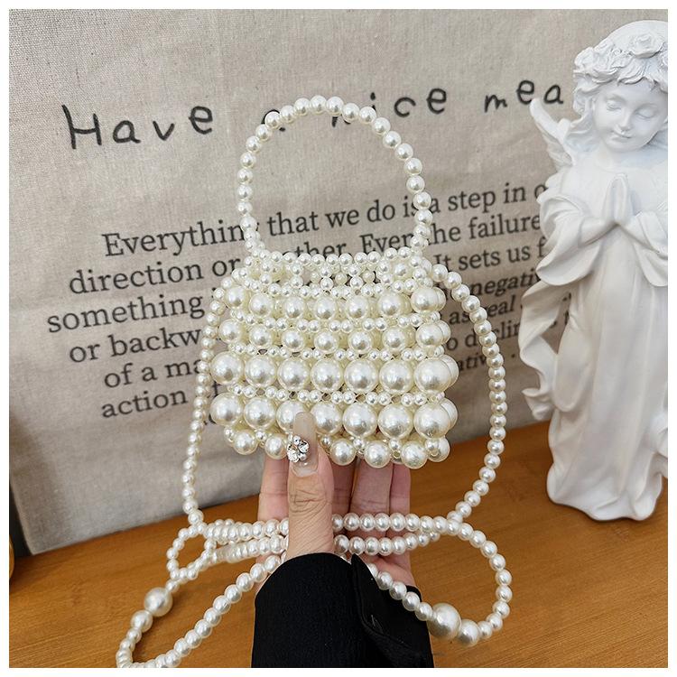 Mini small bag new hand-woven pearl chain beaded white small bag versatile shoulder messenger bag