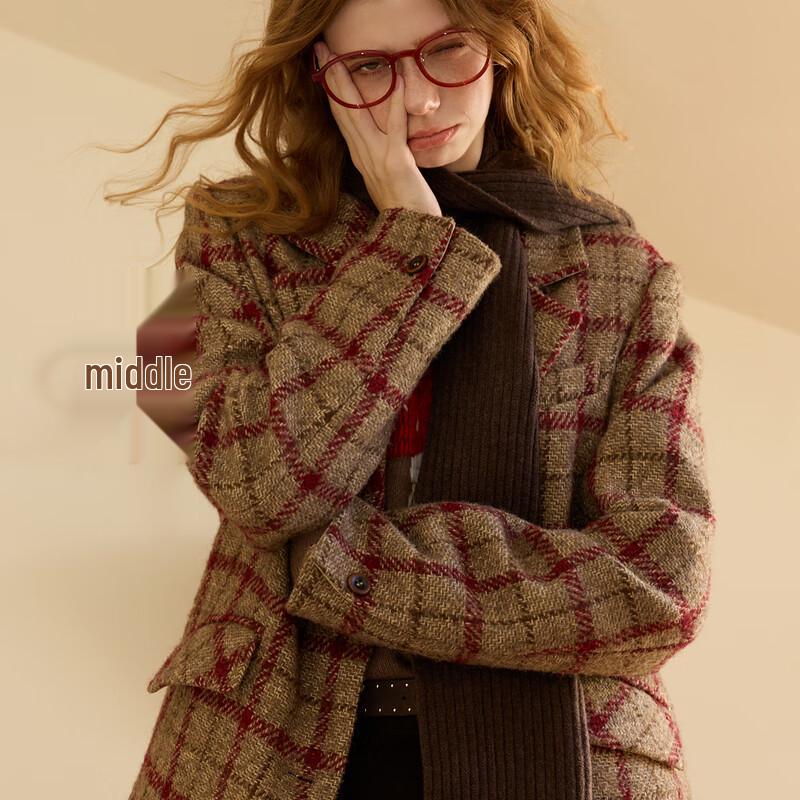Cappotto da abito Sancai 2025 Inverno Misto Lana a Quadri Vestibilità Larga