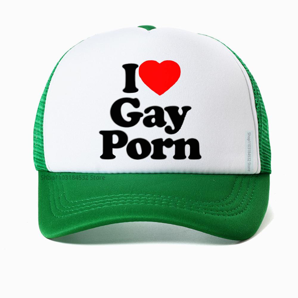 I Love Gay Porn Baseball Cap Unisex Summer Casual Adjustable Snapback Streetwear Breathable Sun Hat Mesh Trucker Cap