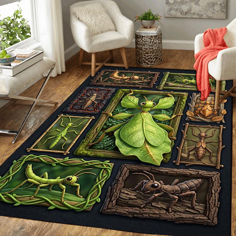 Insect Collection Pattern Rug Floor Mat for Living Room or Bedroom Soft and Comfortable Carpet a Gift for Birthday and Holiday.