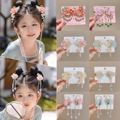 Girls' Retro Hanfu Hair Clips: Fairy Flower Tassel Headdress & Elegant Hairpins