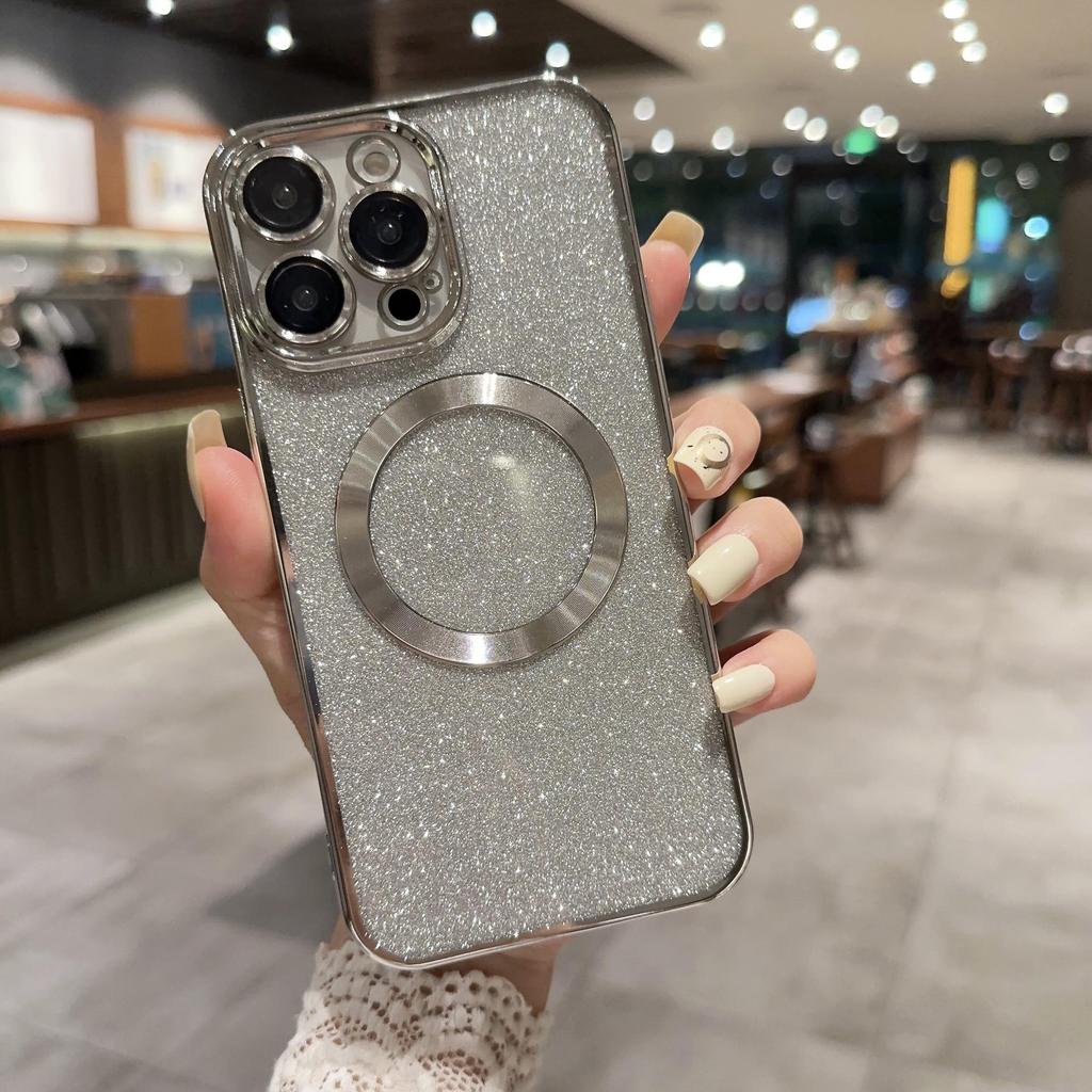 iPhone 16 Dustproof Glitter Electroplated CD Pattern Magnetic Soft Case for Apple 15 Pro and 17