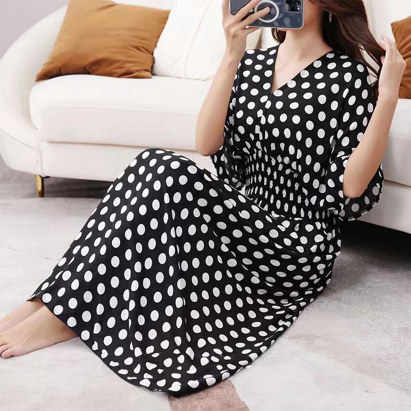 Ethnic Style V-neck Cotton and Silk Short-sleeved Beach Dress Thailand Travel Dress Summer Print Vacation Floral Skirt