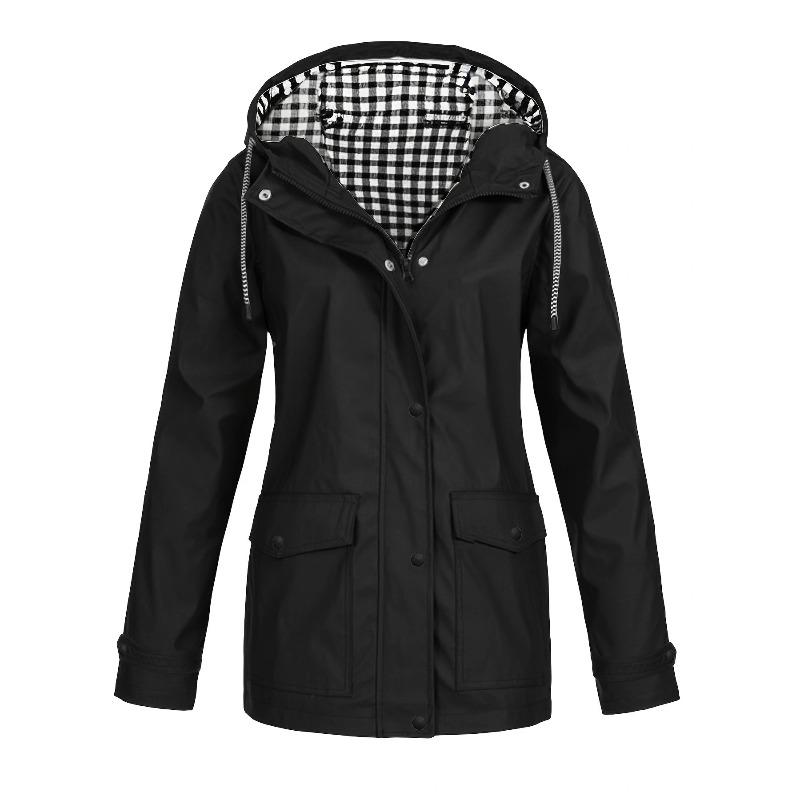 VEZFAA Damenmode Casual Plaid Print Herbst Winter Langarm Kapuzenjacken & Mäntel