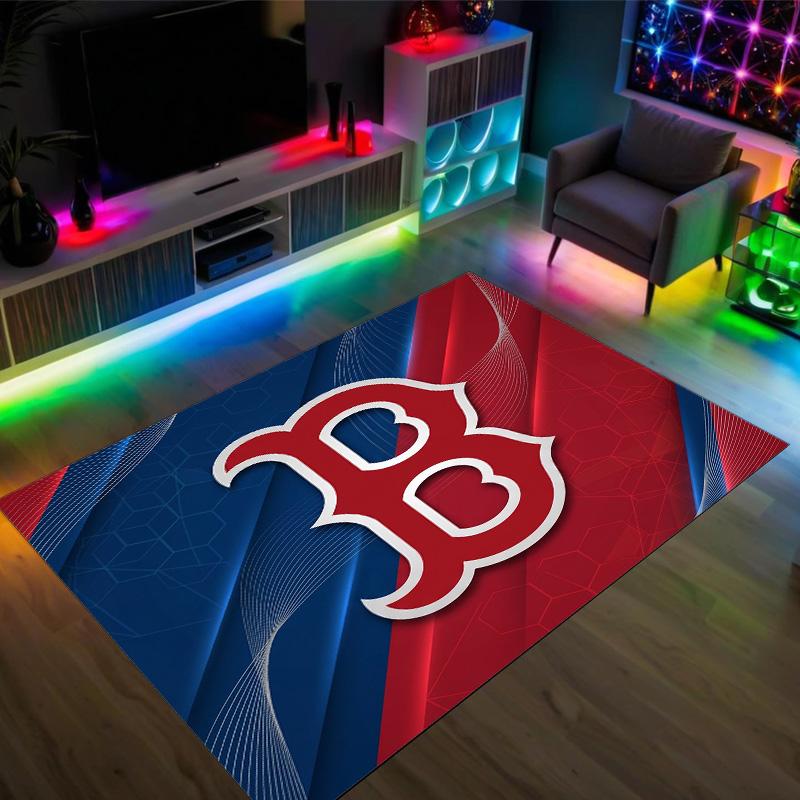 Boston Red Sox Design Kristall Samt Teppich Gemütlich Kein?Rutschfester Teppich mit Aufdruck für Schlafzimmer Wohnzimmer Eingang