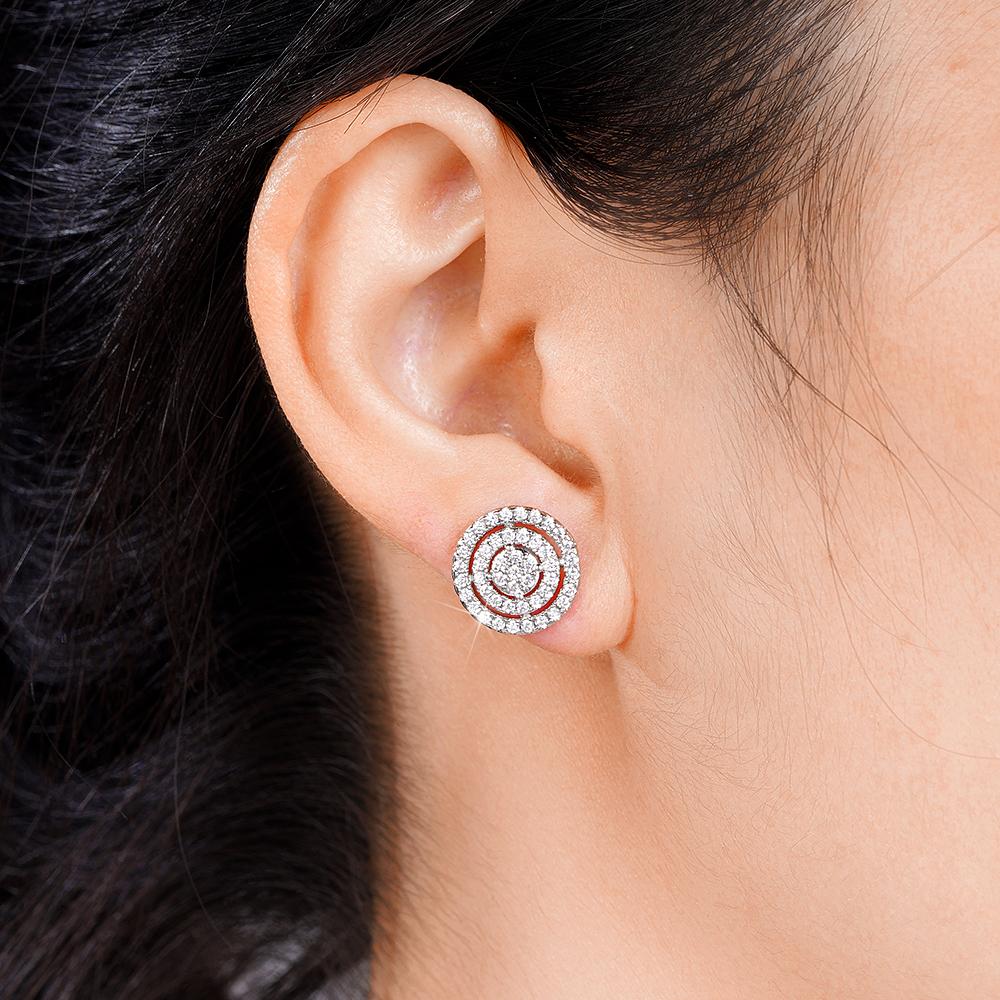 Huitan Simple Round Shaped Women Stud Earrings Full Shining Cubic Zirconia Trendy Versatile Lady Party Daily Accessories Jewelry