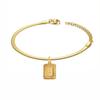 Punk Initial Letter Square Charm Bracelet Female Gold Color Stainless Steel 3mm Flat Snake Chain Link Bracelet for Women Jewelry