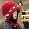 Rote Wollknäuel-Fransen-Strickmütze Kinder-Winter-Verdickte Warme Ohrenschützer-Mütze Kälteschutz Großer Kopfumfang Taschenkopf Wollmütze