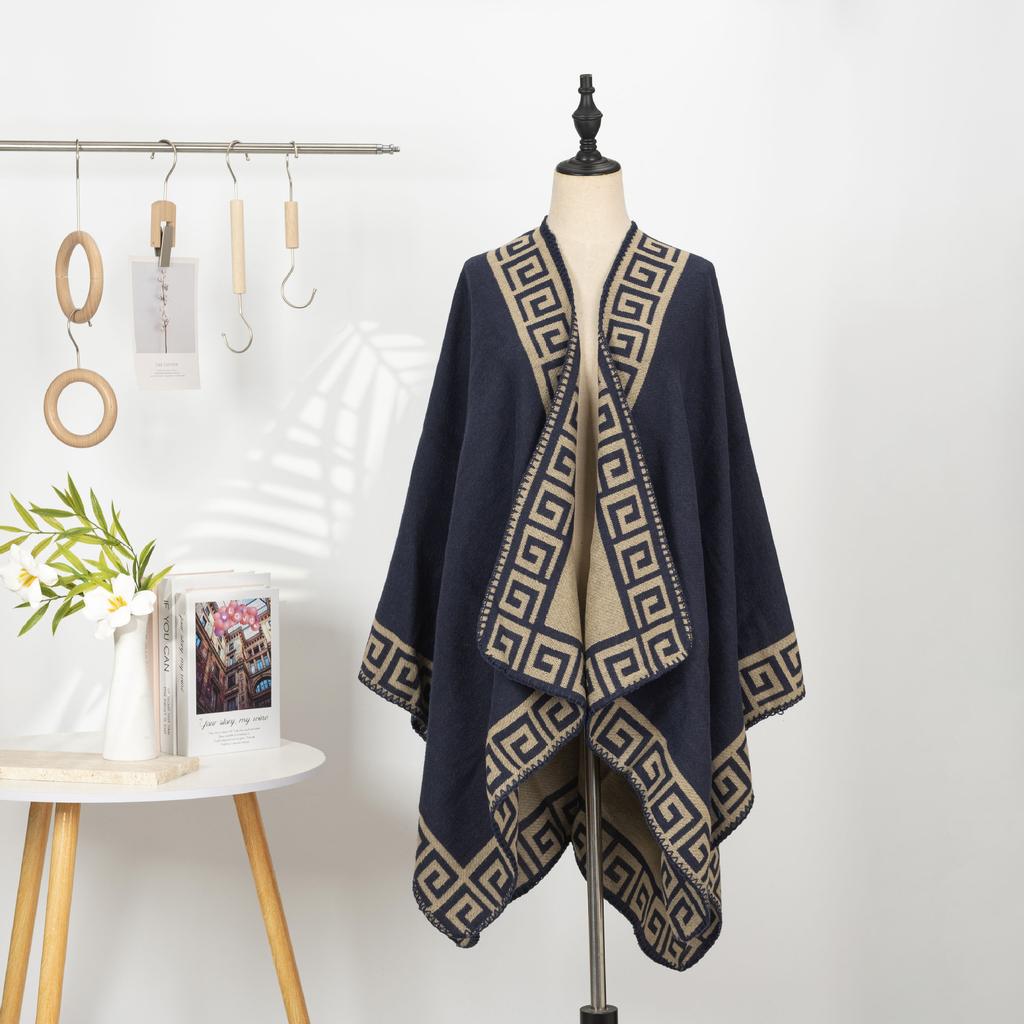 Chinese Imitation Cashmere Embroidered Shawl Women'S Ethnic Style Flower Print Cape Jacket Warm Scarf