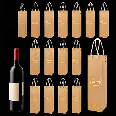 WTEMPO 10PCS 9.5*9*35CM Hand-held Red Wine Kraft Paper Bags Single Grape Wine Champagne Packaging Handbags, Hot Stamping Gift Bags