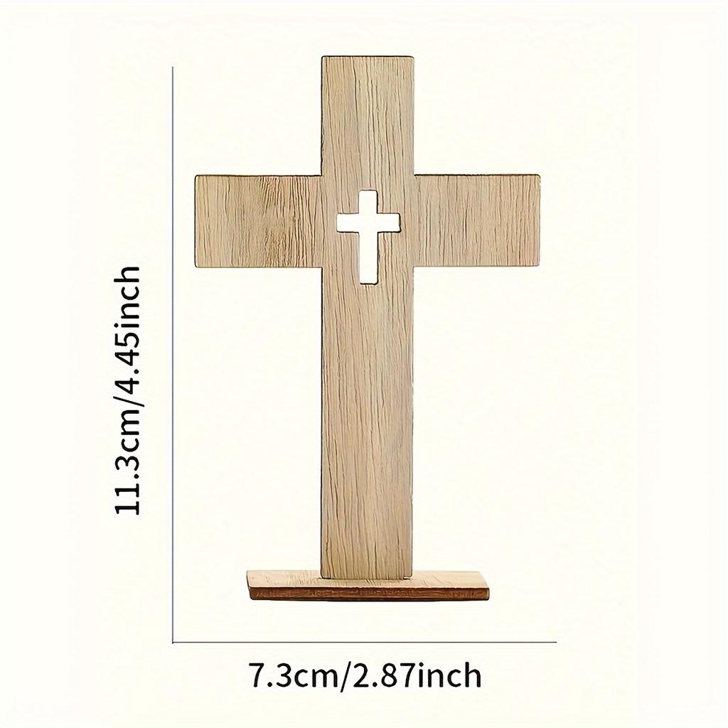24pcs Natural Wood Standing Cross Ornaments Christian Symbol DIY Craft Decor for Church Home Prayer Festival Gifts