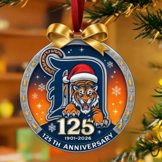 Tiger Team Christmas Decoration Detroit Team 125th Anniversary Hanging Decoration Alloy Ornament with Tiger Logo for Christmas Tree Baseball Fans Gift