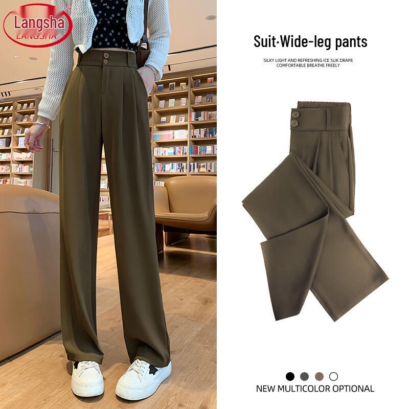 

Women s High-Waist Double-Button Drape Wide-Leg Suit Pants L