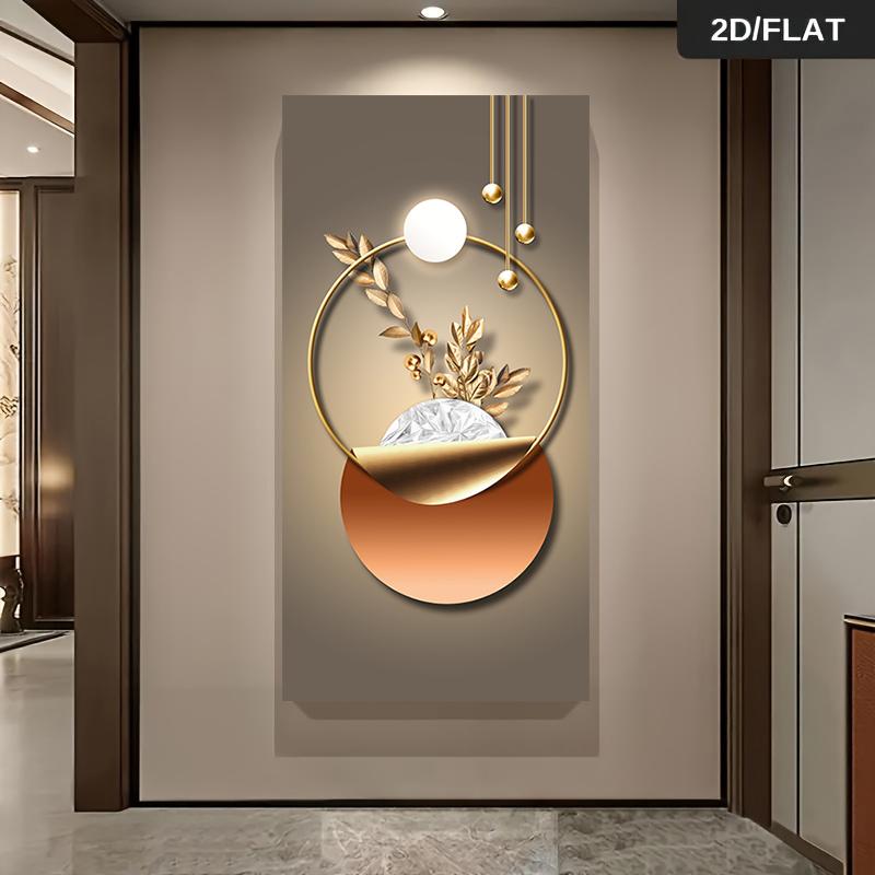 1 Stück moderne leichte Luxus-Stil Metallring-Dekorationsmalerei, Wohnzimmer-Eingangs-Hintergrundwandbild, Gold