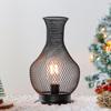 Metal Battery Operated Lamp 26cm High Vase Shape Mesh Cordless Decorative Lanterns for Living Room Tabletop Indoors (Black)