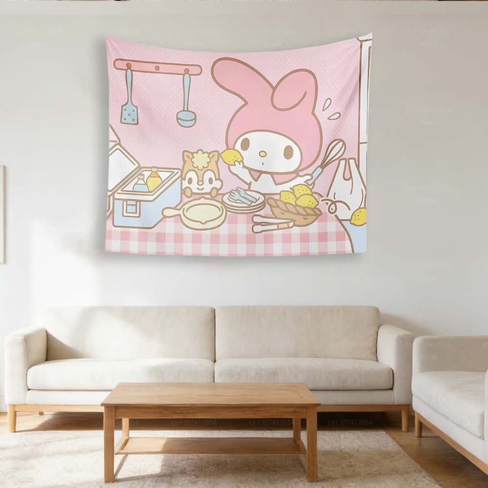 Sanrio Anime Wall Tapestry Cute Kuromi Cinnamoroll Design Stylish Wall Art for Home Room Decor