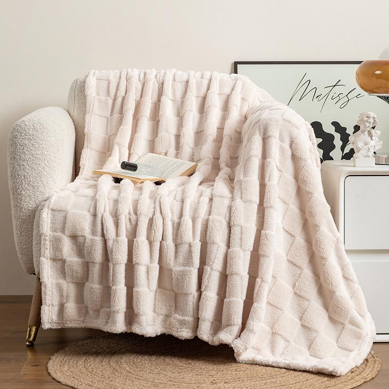 Soft Fluffy Checkerboard Sofa Cover: Taffeta Velvet & Cotton Jacquard Waffle Blanket