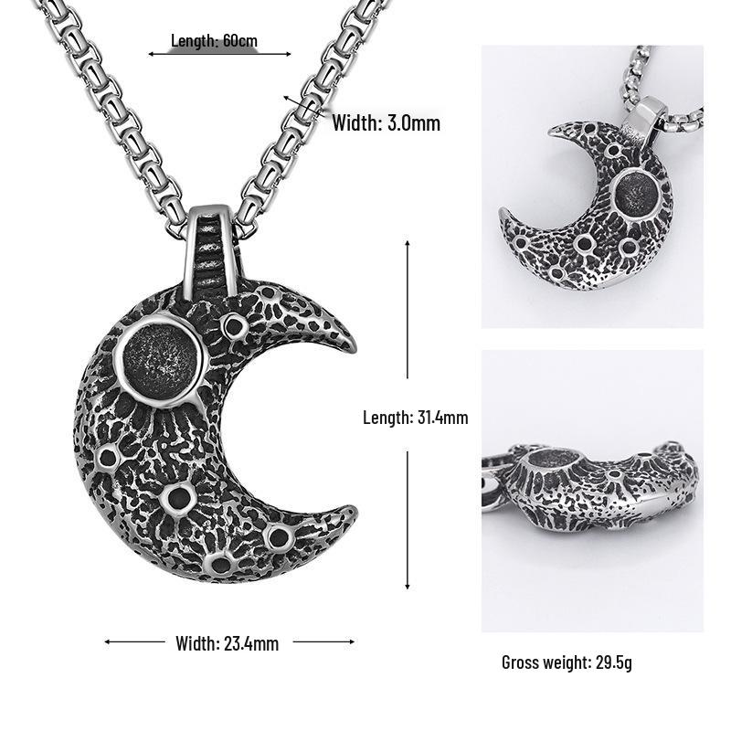 Retro Moon Surface Titanium Steel Pendant Necklace for Men