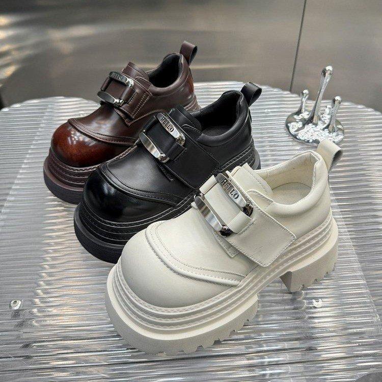 British Style Platform Heightening Black Loafer Small Leather Shoes Women's 2025 Spring New Retro Fashion Small Single Shoes