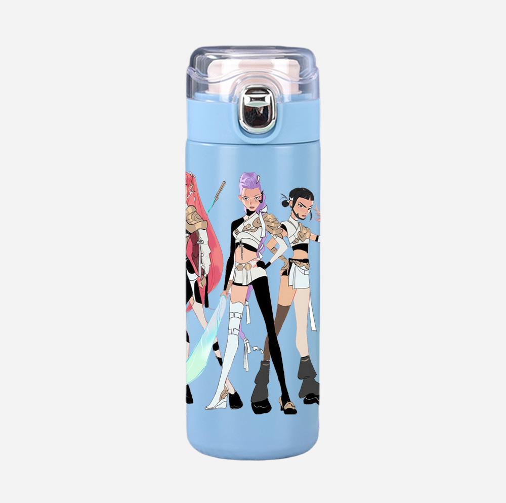 Anime K-Pop Demon Hunters Printed 400Ml Water Bottle Thermos Cup Portable Stainless Steel Leak Proof Camping Water Cup Kid Gift