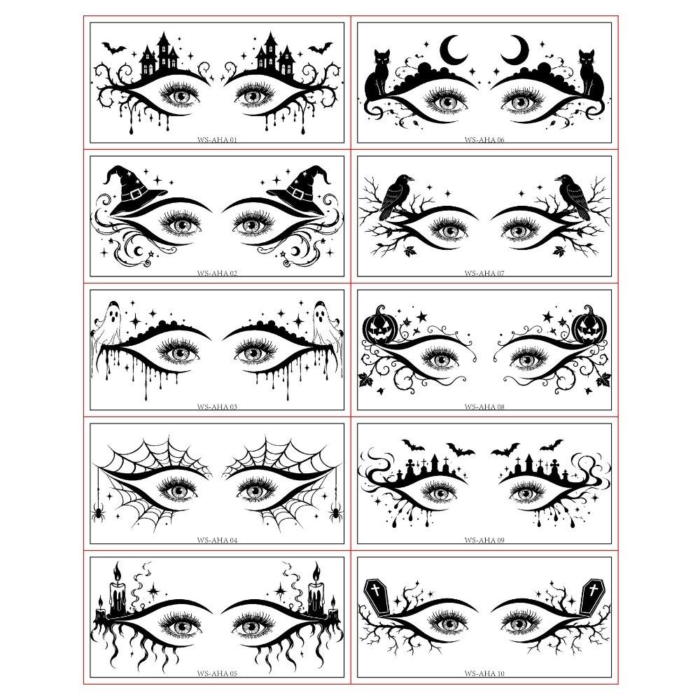 10 Sheets Gothic Style Face Makeup Stickers Waterproof Eye Shadow Stickers Costume Party