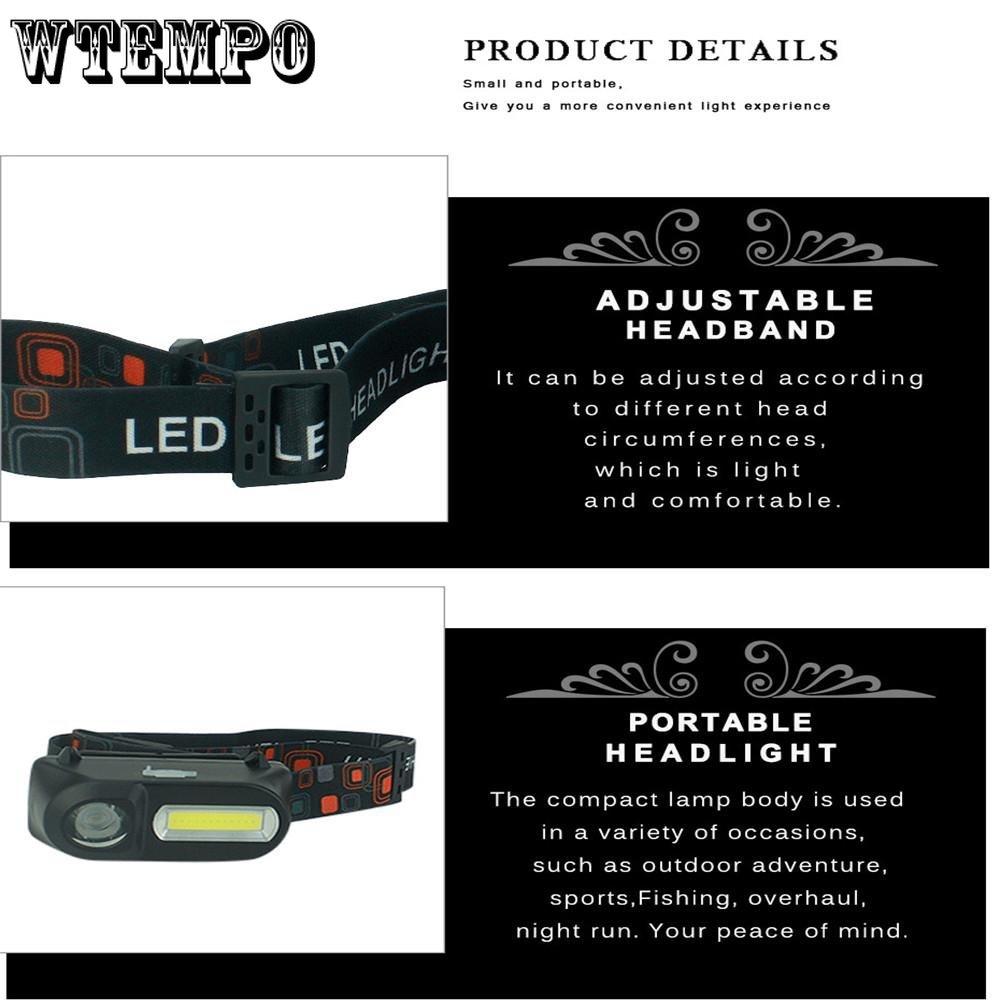 COB Headlights USB Charging Headlights Outdoor Lighting Work Lights Plastic Headlights Night Fishing Lights