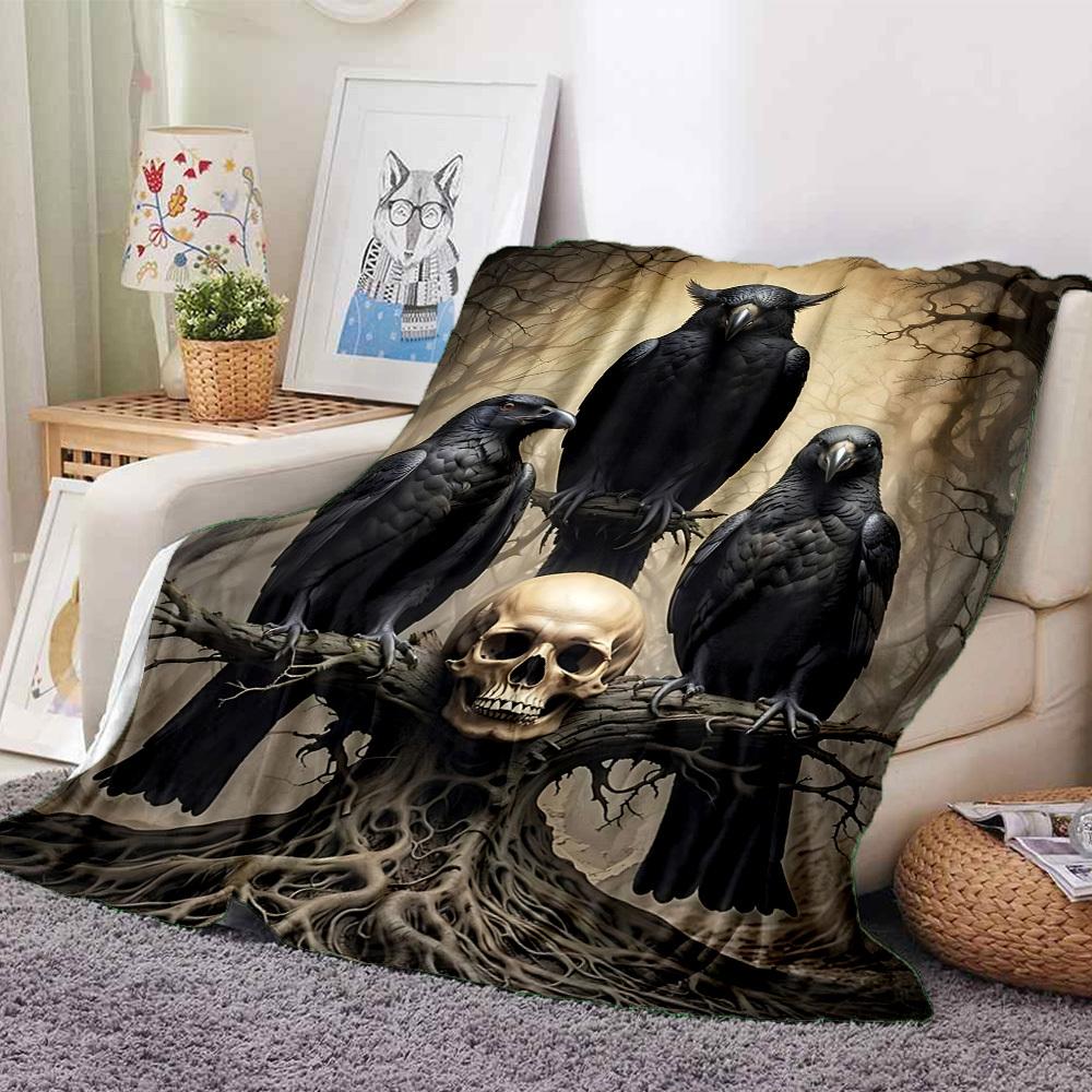1PC Raven, Skull Blanket - Soft Warm All-Season Throw for Sofa, Bed, Car, Office, Throw For Sofa Yy250916093