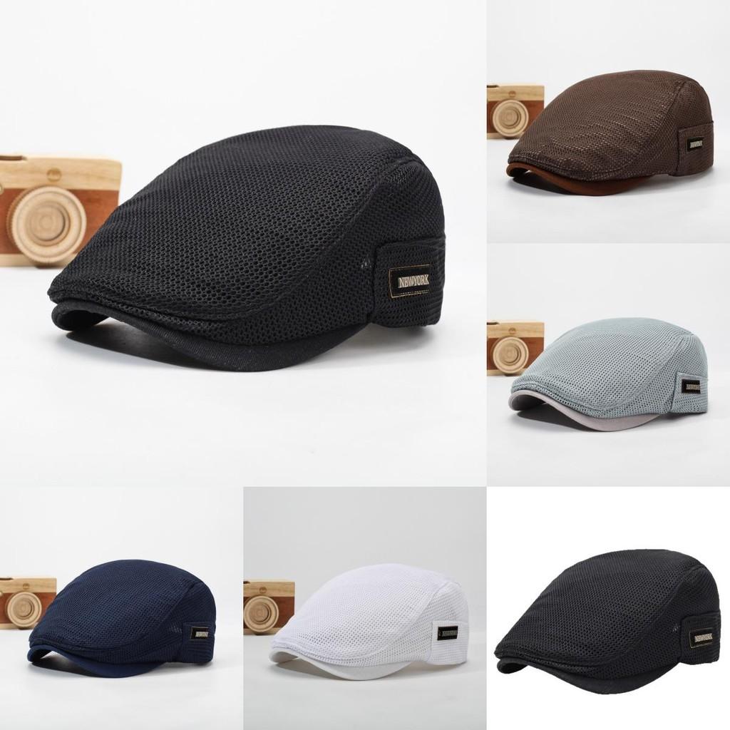 Simple Mesh Breathable Beret With Solid Color Design And Letter Decoration