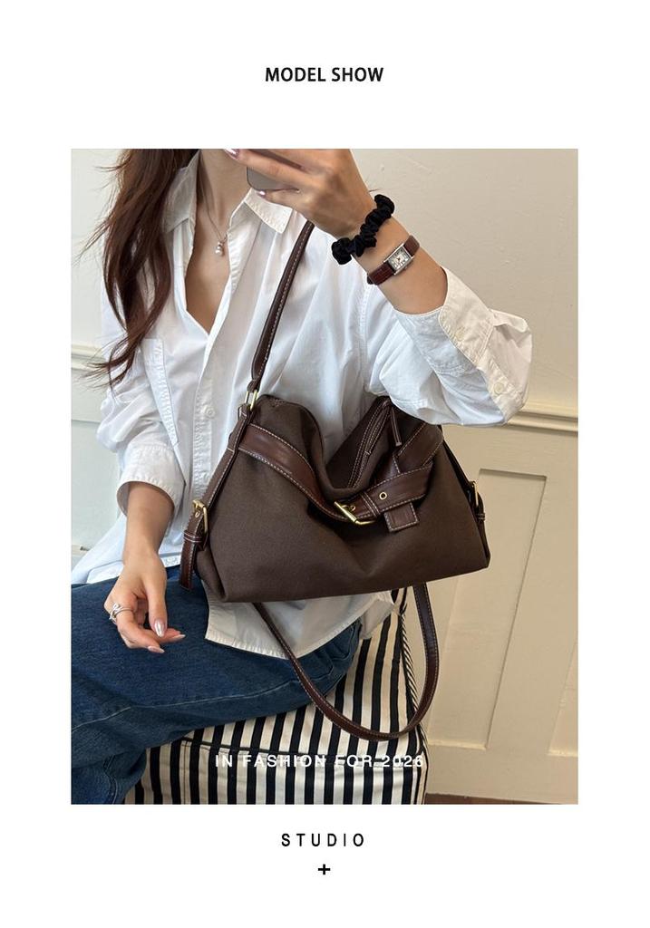 2026 Korean Style One-Shoulder Women's Large Capacity Crossbody Bag - High-End Solid Color Tote