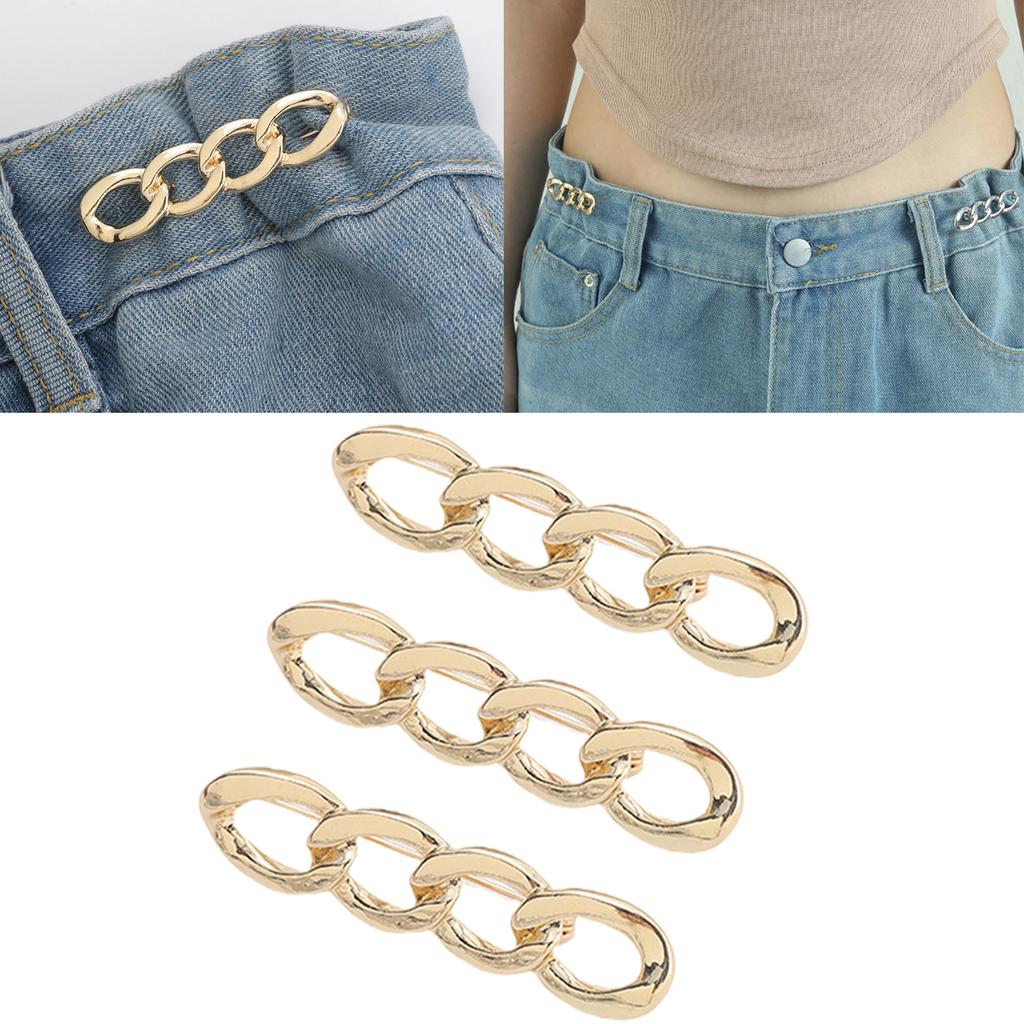 3pcs Adjustable Waist Tighteners Pin Metal Electroplate Jeans Brooch Pin for Loose Pants Skirts Sleeves and Sweaters