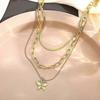 women simple butterfly pendant necklace multi-layer necklace 25-26