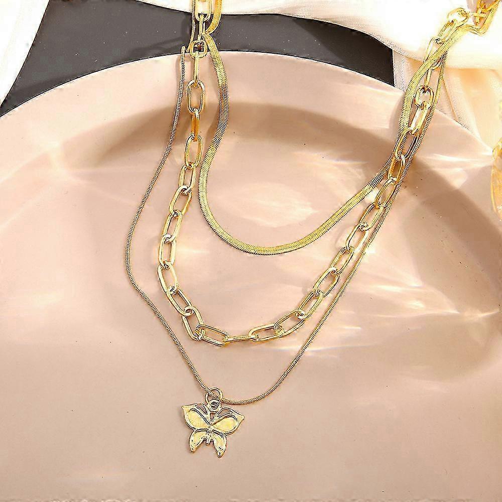 women simple butterfly pendant necklace multi-layer necklace 25-26