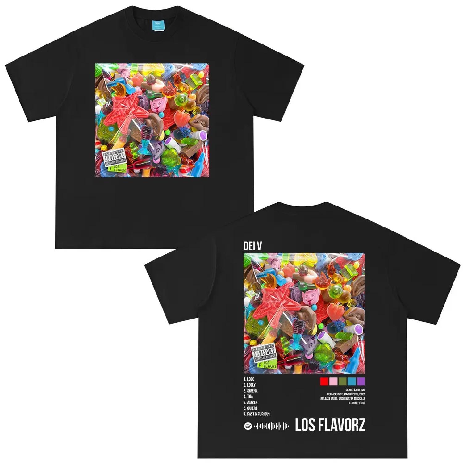 

Rapper Dei V LOS FLAVORZ 2025 New Album T-shirts Men Women Vintage Hip Hop Pop Music T-shirt O-Neck Oversized Cotton T Shirt Top S чёрный