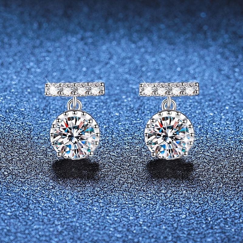 Sterling Earrings Women With D-Color Moissanite 1ct Round Studs Delicate Tassel Detail 925 Sterling Silver