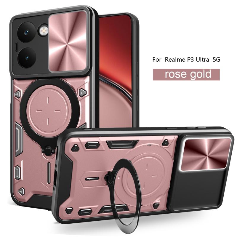 For Realme P3 Ultra 5G Case Magnetic Car Holder Ring Armor Phone Case For Realme P3 Ultra 5G Slide Lens Protect Cover