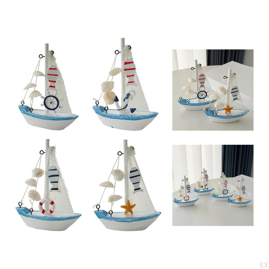 Mini Sailboat Model Beach Nautical Decorative Crafts Table Ornament Home Decor for Housewarming