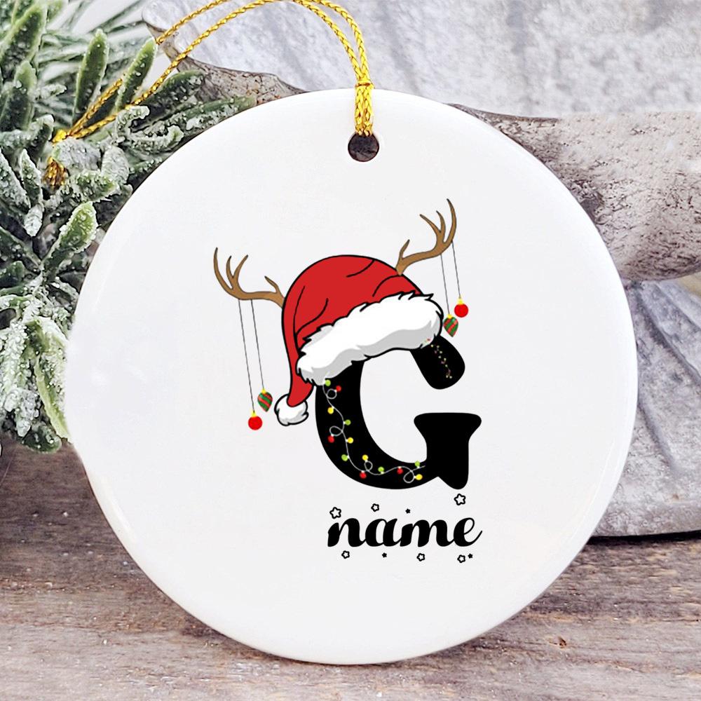 Baby's Christmas Ornament Personalized Initial with Name Ceramic Bauble Gift for Newborn Present for Baby Custom Xmas Decoration