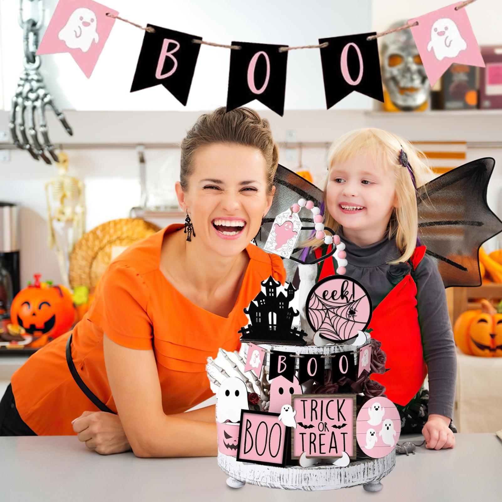 

13Pcs/set Halloween Tiered Tray Set Wooden Boo Ghost Themed Centerpieces Sign Halloween Ornaments for Fireplace Shelf China Mainland