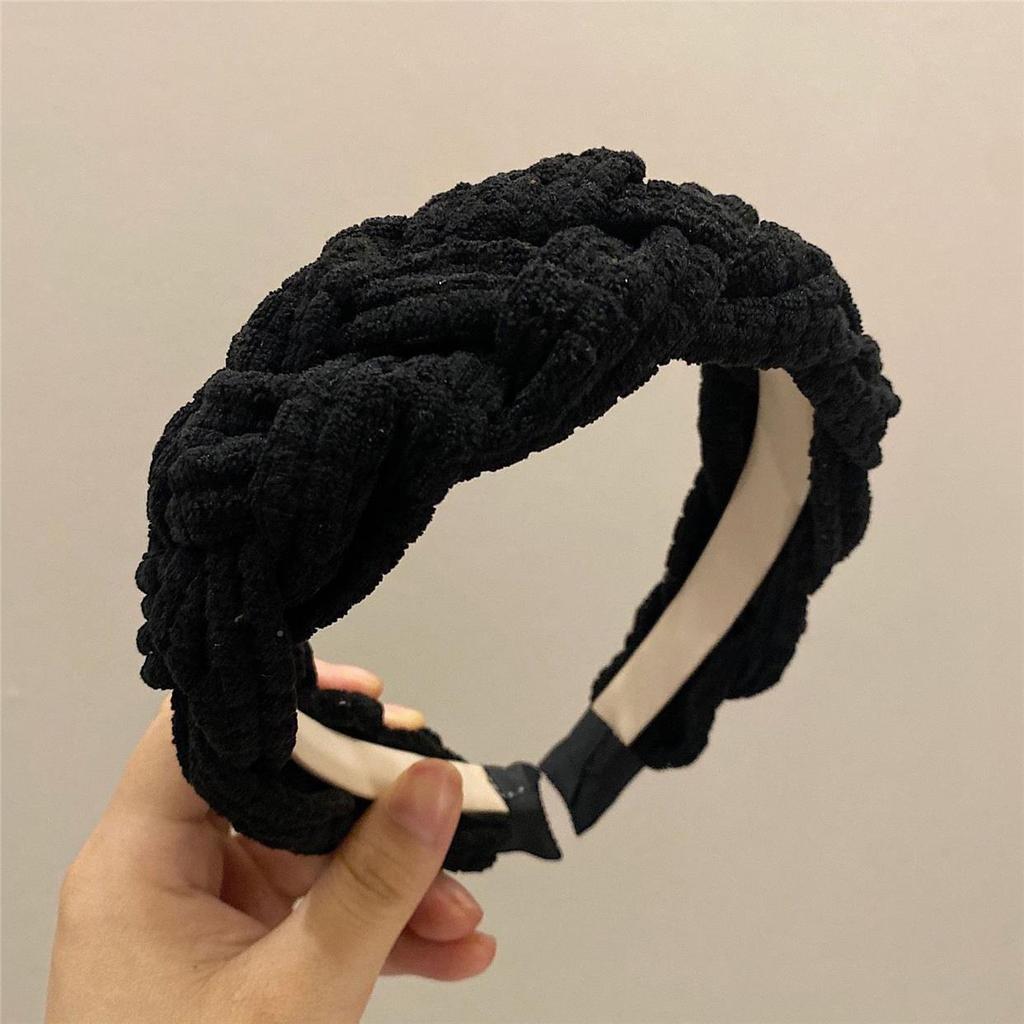 Style Sweet Headbands Weaving Checkerboard Pattern Solid Color Hair Accessories
