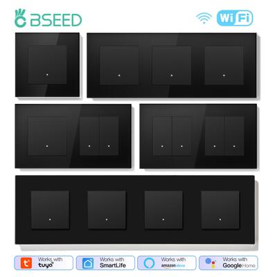 BSEED 1/2/3Gang Wifi Light Switches Mechanical Smart Click Buttons 1/2/3Way Tuya Smart Life Alice App Control Glass Frame Black