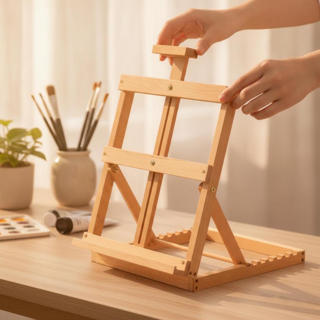 Tabletop Easel with Adjustable Frame Sturdy Beech Wood Foldable for Studio