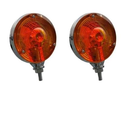 2 Piezas Luces de Señal de Giro Redondas de 4" Doble Cara con Bombillas de 12V | Luces Marcadoras de Pedestal Cromadas Ámbar | Marcador Lateral de Doble Cara, Stop, Giro, Trasero