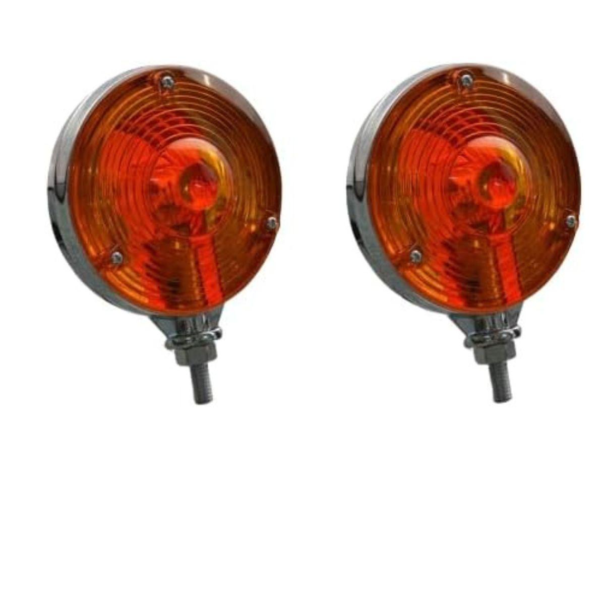 

2Pcs 4 Round Double Face Turn Signal Lights with 12V Bulbs | Chrome Amber Pedestal Marker Lights | Dual Face Side Marker, Stop, Turn, Tail янтарь