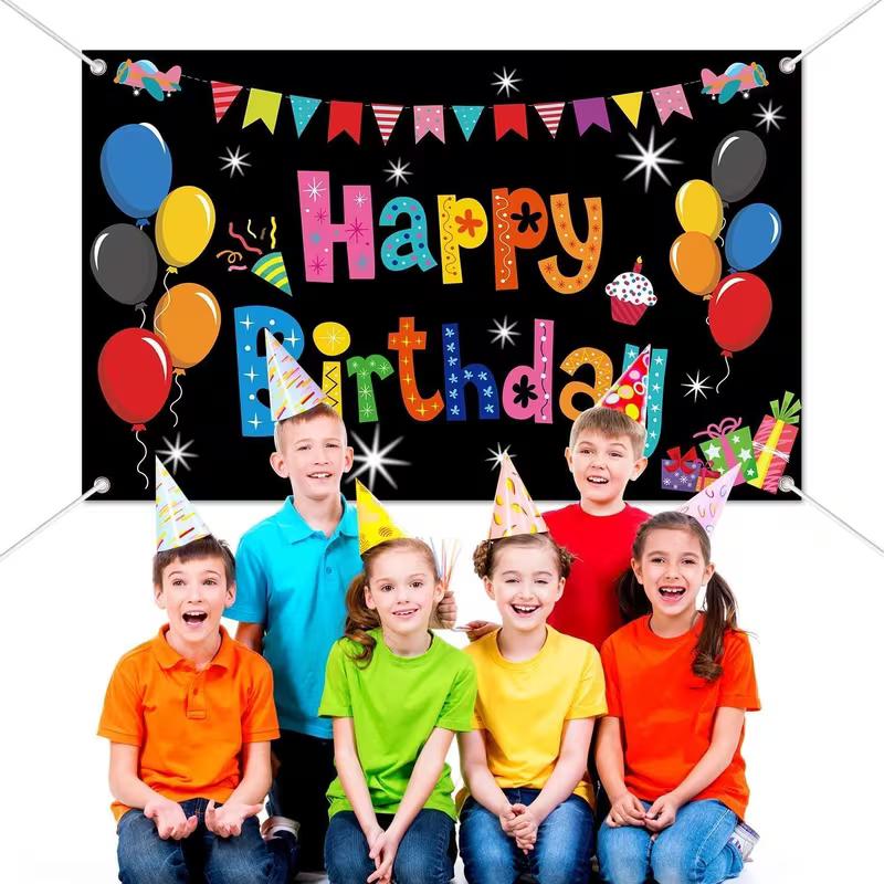 2D Colorful Happy Birthday Balloon Photo Backdrop