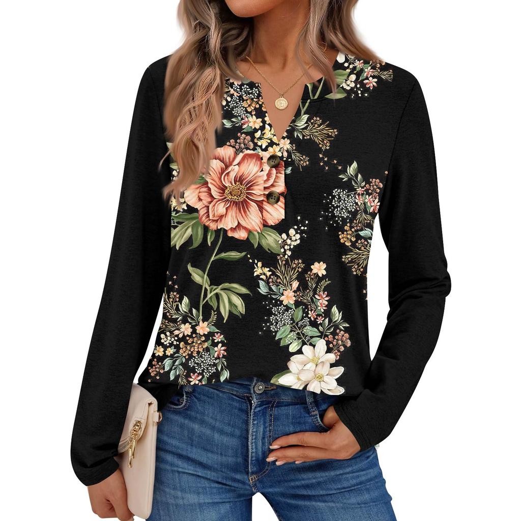 Women's Printed Long Sleeve Shirts Elegant Casual Tops Trendy Shirts Tops