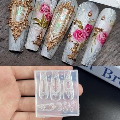 Retro Pattern 3D Silicone Nail Mold Diy Weaving Sweaters Bows Flower Design Transparent Nail Template Nail Art Decoration