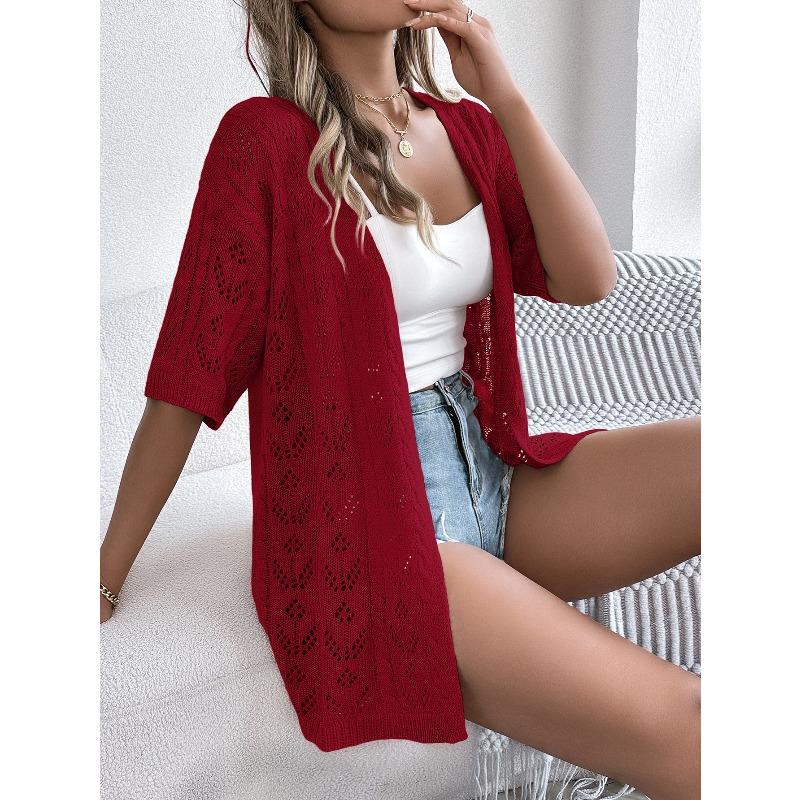 Damen Frühlings- und Sommer-Häkel-Kurzarm-Strickjacke Urlaubs-Sonnenschutz-Strickjacke
