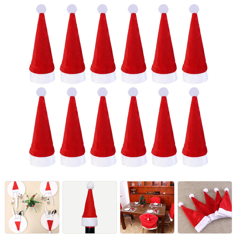 12 Pcs Mini Santa Hut Weihnachten Flaschen Abdeckung Weihnachten Claus Urlaub Partei Ornament Kostüm Hüte